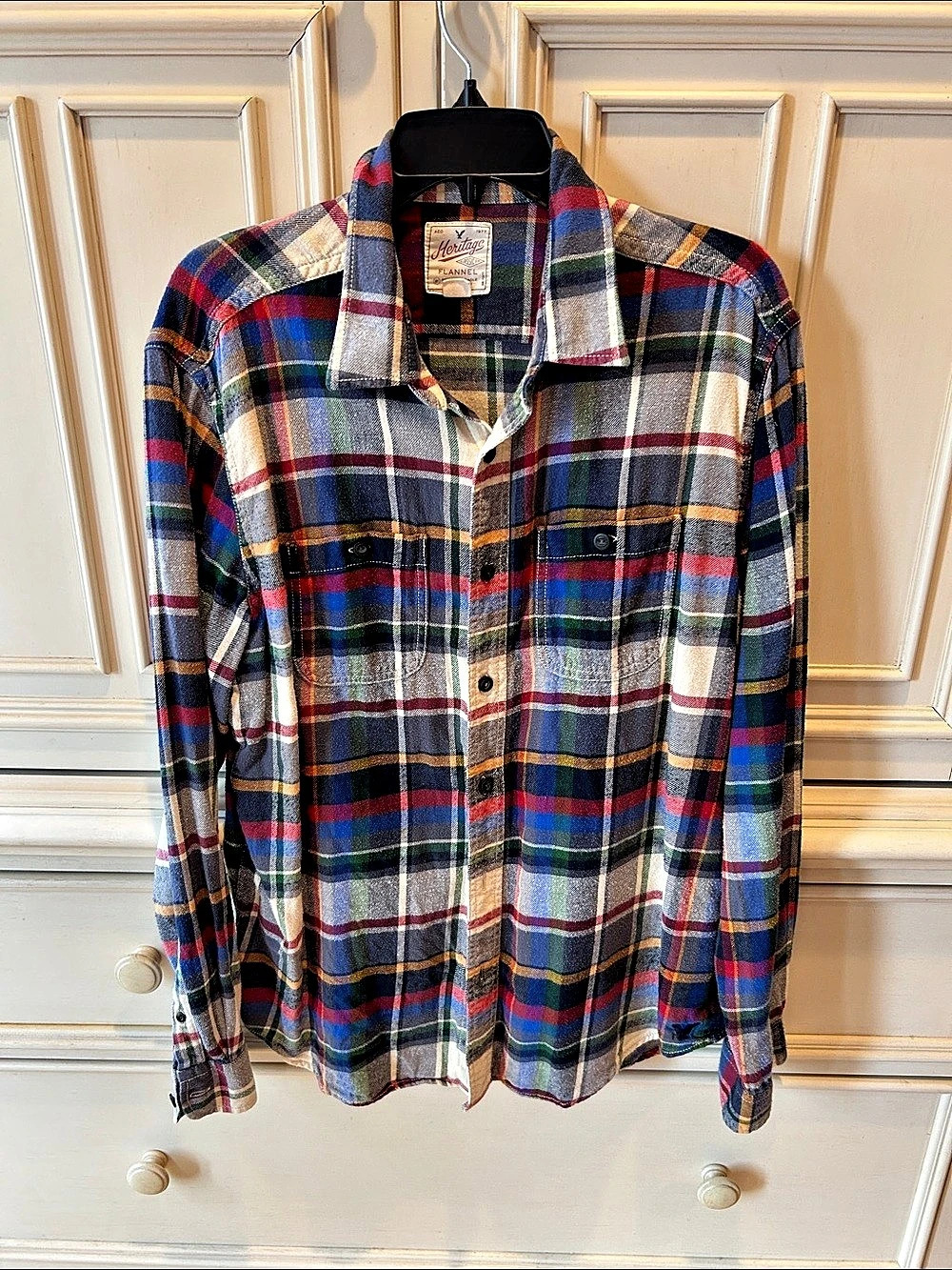 American Eagle Outfitters Heritage Flannel Plaid Flannel Shirt in Blue & Red